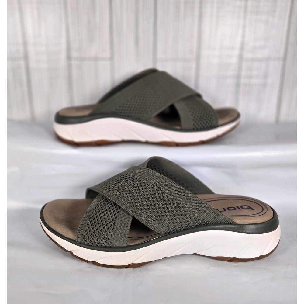Bionica Avary Slides Womens 10M Olive Cross Strap Slip On Slip Resistant Sandals - Picture 2 of 7